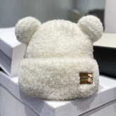 Winter Plush Bonnet Cute Bear Makes Face Look Smaller Metal Label - Fashionner